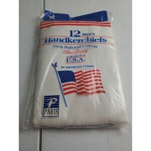 Vintage Men's Handkerchiefs 12 Pack 100% Natural Cotton White Paris 16" Made USA